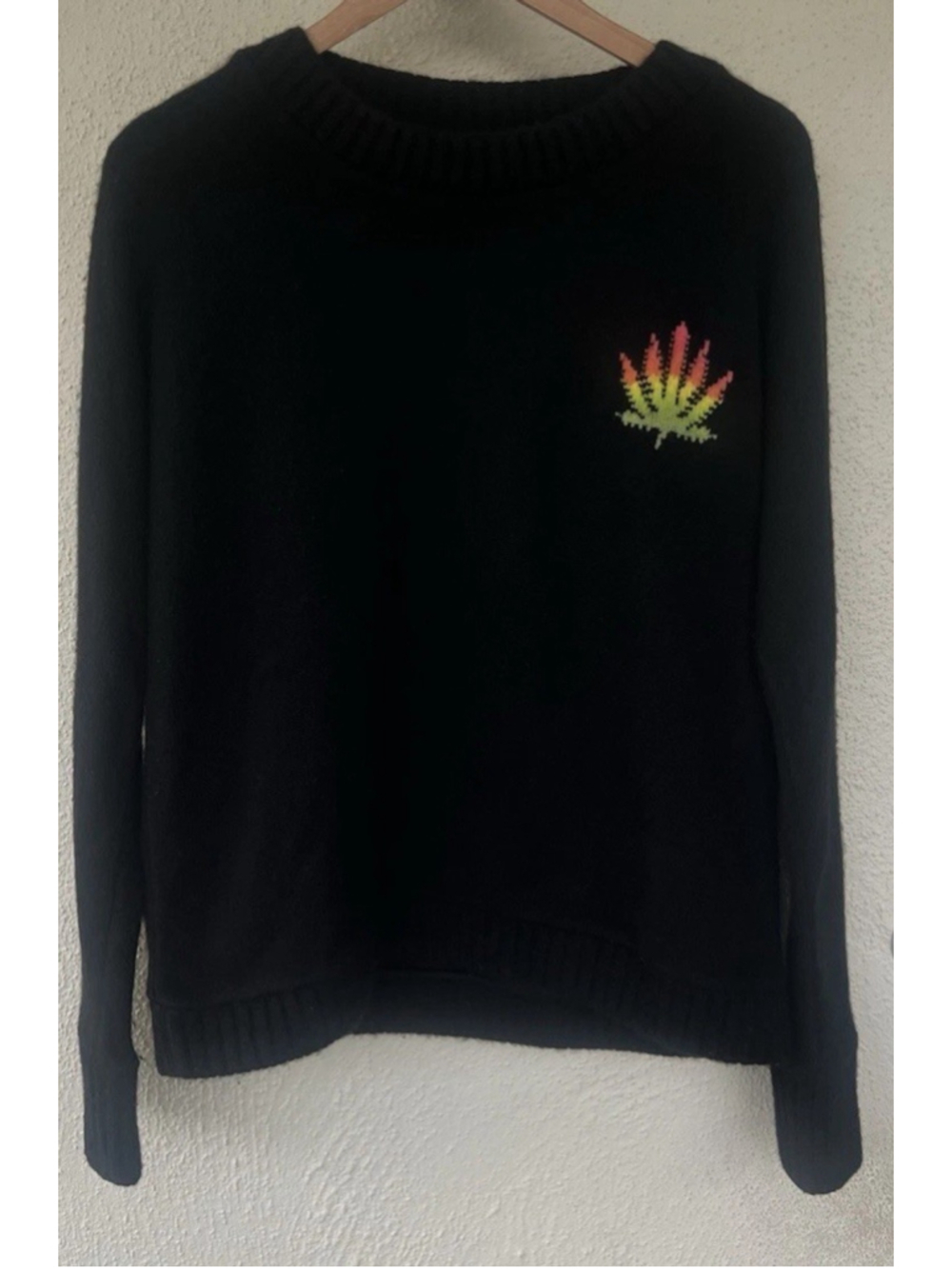 The Elder Statesman Cashmere Intarsia Leaf Sweater Men’s Size Small Black Luxury